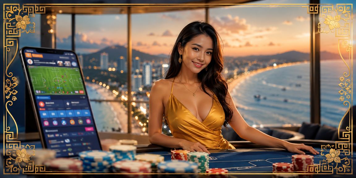Người chơi sử dụng ứng dụng casino trên điện thoại tại bãi biển Vũng Tàu